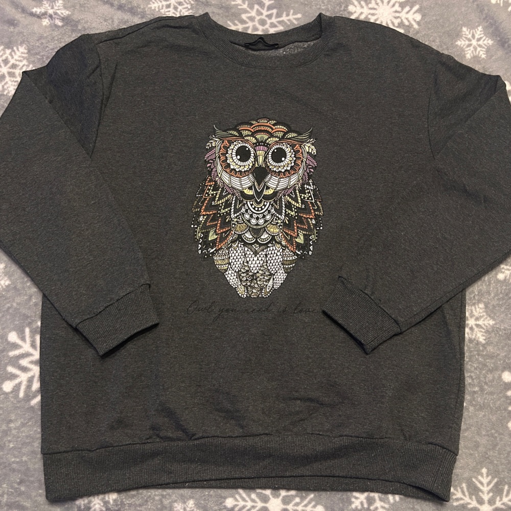 Women's Charcoal Owl Crewneck Sweater